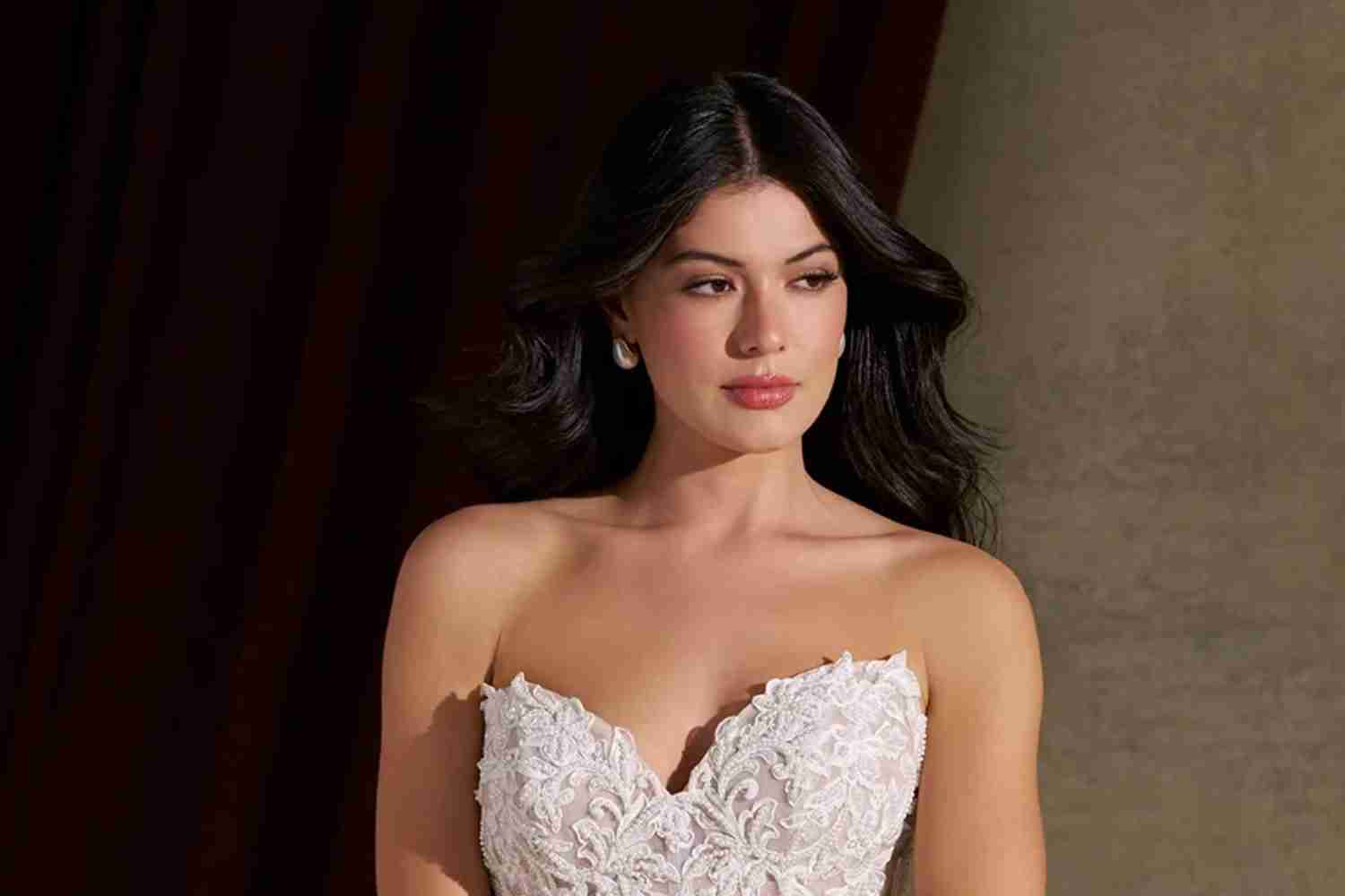 Allure Couture C851 Mikado ballgown with a pearl-beaded lace sweetheart bodice