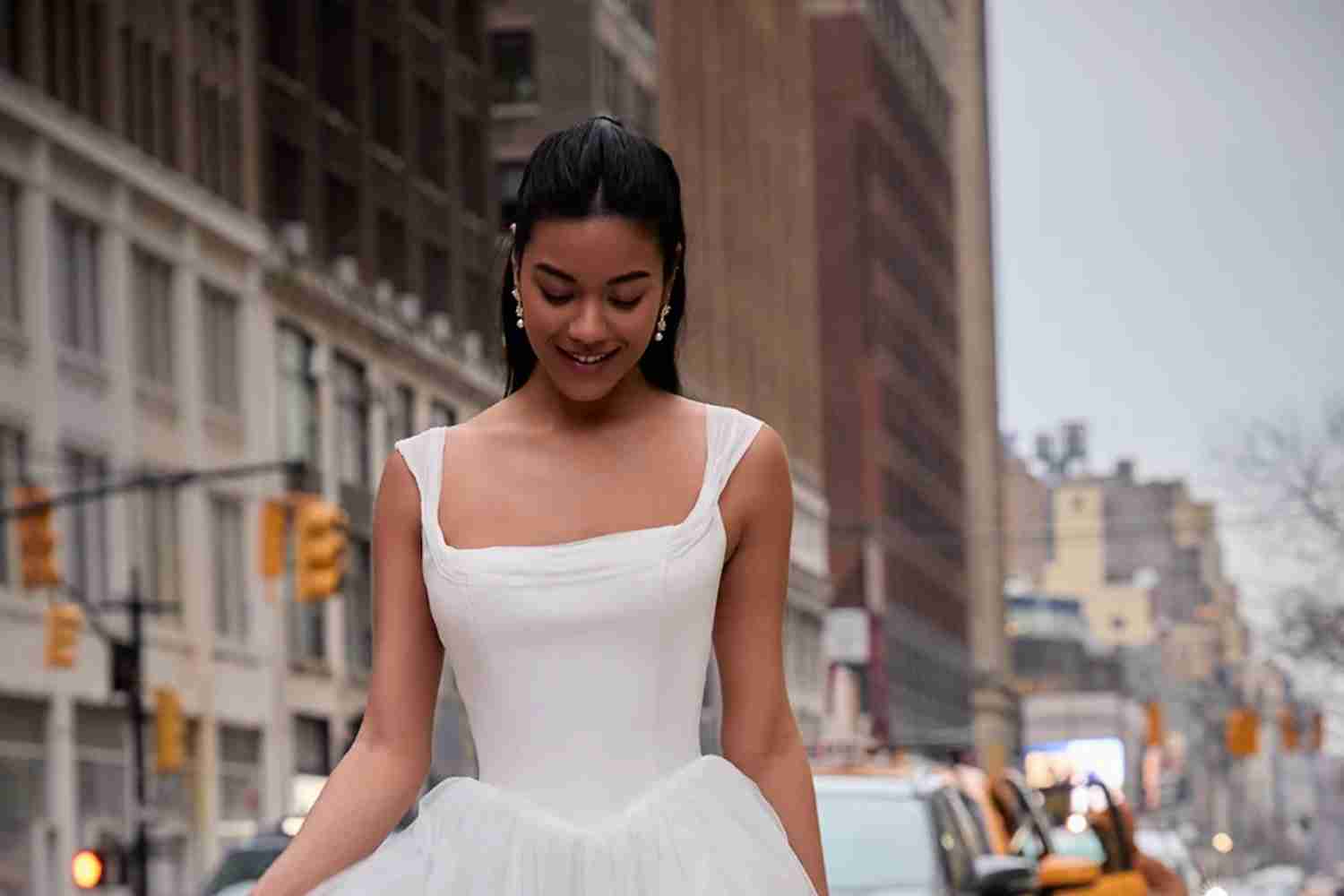 Madison James MJ1273 Carter A-line wedding dress with a crepe bodice and tulle skirt