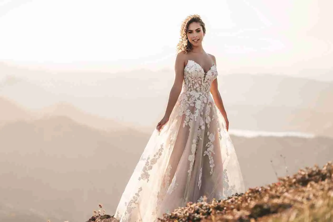 Allure Bridals A1217 A-line tulle wedding dress with lace appliques